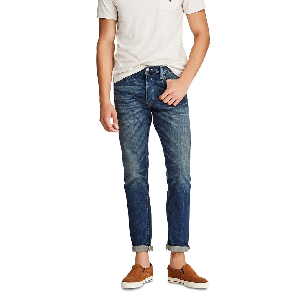 Ralph Lauren 33 Slim Dark Wash Distressed Denim